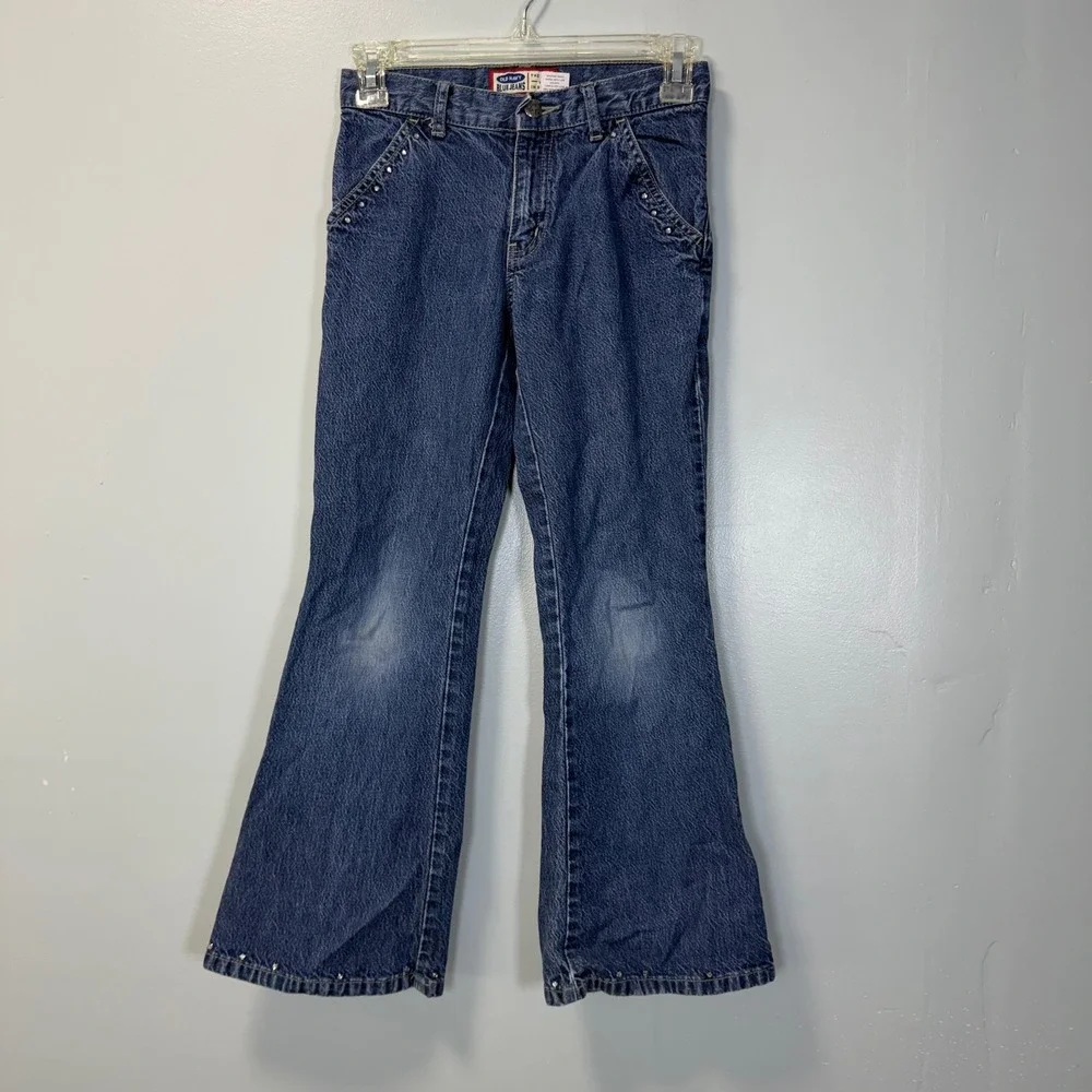 Old Navy Girls Vintage Y2K Studded Flare Leg Blue Jeans Size 8 138274-00-1‎